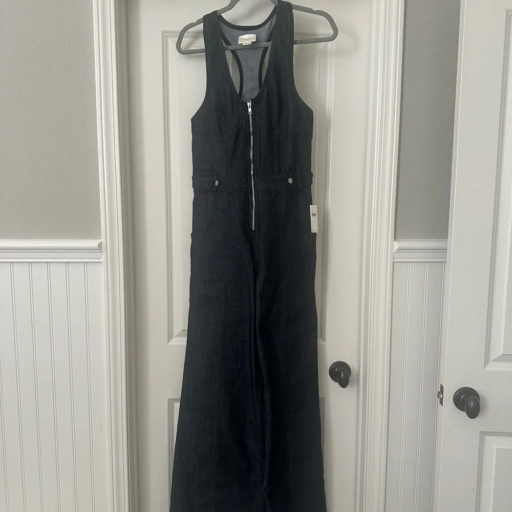 Maeve Anthropologie Sleeveless V-Neck Flare Denim Jumpsuit - Picture 4 of 7